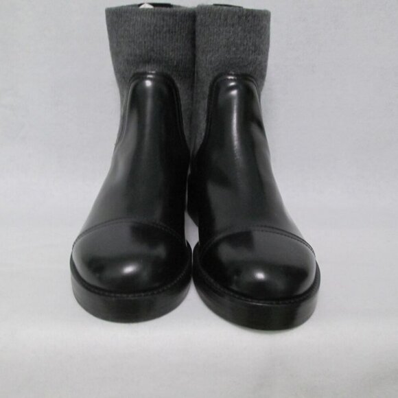 Crew Black Italian Leather Rib-Cuff Ankle Boots-Black/Gray-Various-NIB - Picture 5 of 13